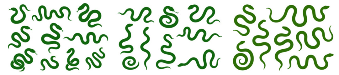 Poster - Green snake patterns showcasing various styles and shapes in a vibrant design arrangement