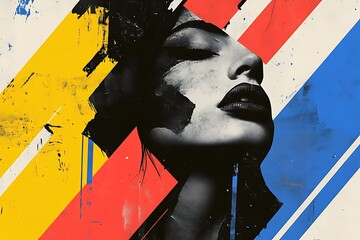 Poster - •  Bold high-contrast abstract design with sharp lines, grunge textures, and electric blue highlights