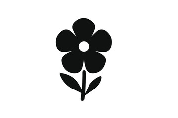 Poster - Simple black flower illustration on a white background showcasing a whimsical design with bold shapes and clean lines