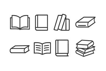 Poster - Assorted book illustrations showcasing various styles of open and closed books in a simple line art design