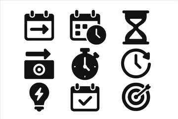 Poster - Various time management icons representing schedules, deadlines, timers, and planning activities for efficient productivity