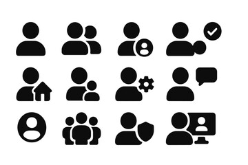 Aufkleber - Various icons representing social interactions, user profiles, and group activities for digital platforms