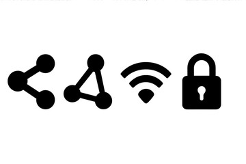 Aufkleber - Symbols representing sharing, connectivity, security, and information transfer in a digital context