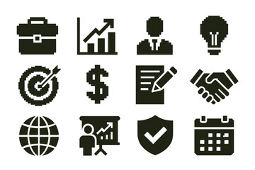 Poster - Symbolic representation of business concepts in a modern graphic design including charts, icons, and figures