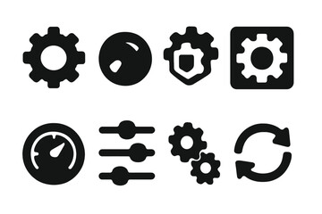 Fototapete - Various gear and control icons designed for use in digital applications, showcasing functionality and user interaction elements