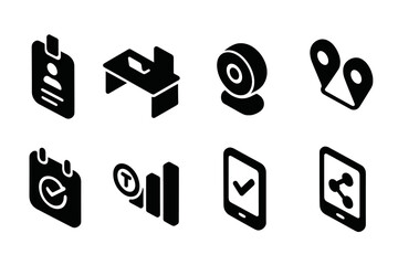 Poster - Stylized icons representing various digital activities and tools displayed on a simple background