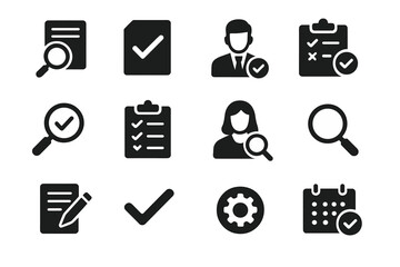 Poster - Icons representing assessment, verification, and organization in business settings