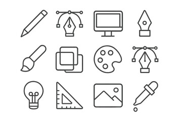 Poster - Creative tools for design displayed in a minimalistic layout featuring various art supplies and devices