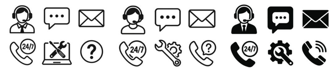 Poster - Customer support icons illustrating various communication methods in a minimalistic style