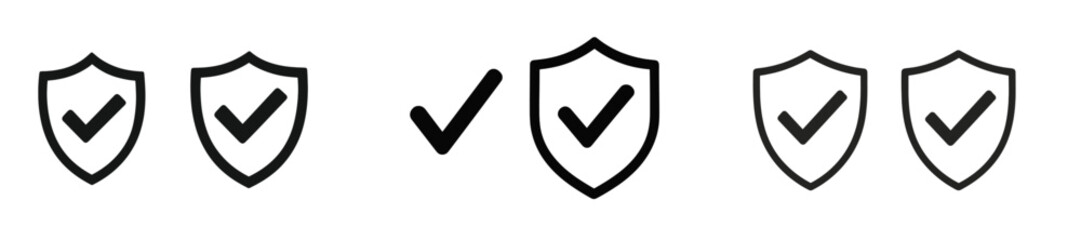 Poster - Various shield icons with check marks representing approval, validation, and security concepts designed for digital platforms and applications