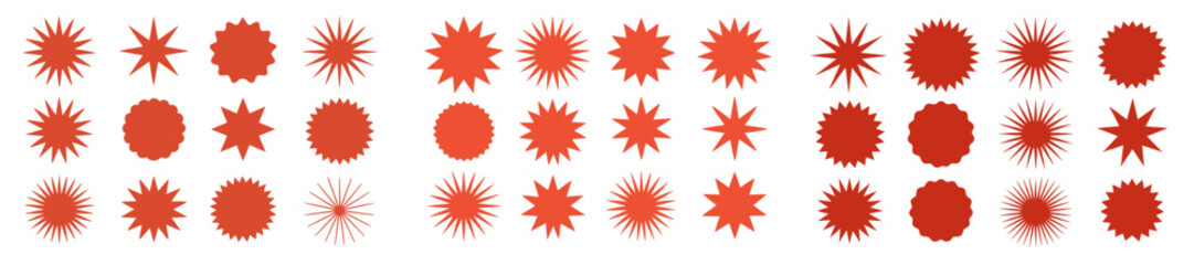 Poster - Vibrant red starburst patterns in various shapes create dynamic visual elements for design projects