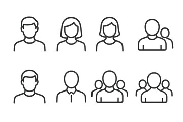 Aufkleber - Diverse collection of people illustrations showcasing different hairstyles and attire in a minimalistic design