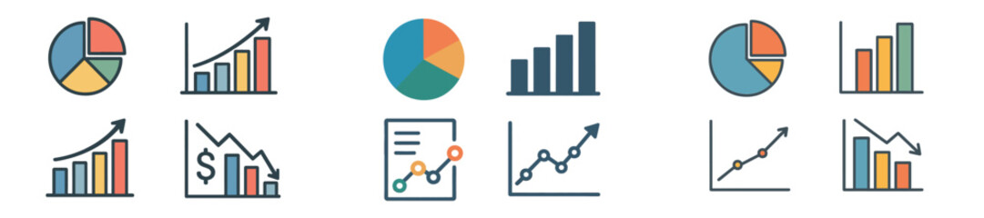 Poster - Colorful charts and graphs illustrate data trends and statistics in a modern design setting