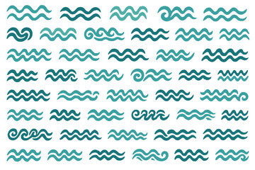Poster - decorative waves in various styles and colors showcased in an artistic arrangement on a white backgr