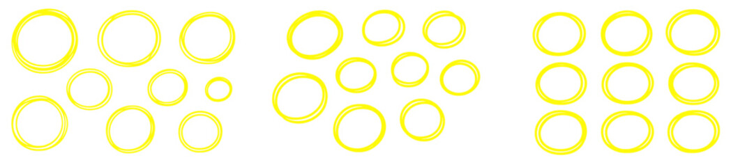 Poster - Bright yellow circles arranged in a playful pattern on a white background showcasing creativity and design