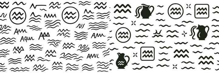 Poster - Creative abstract design featuring waves, vases, and flowing patterns on a white background