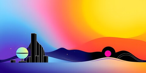 Poster - Retro Abstract Design, Vibrant Colors, Black And White Elements, Smooth Gradient Background, Minimalist Style. Modern Illustration Concept, Artistic Expression, Creative Design, Aesthetic Appeal.