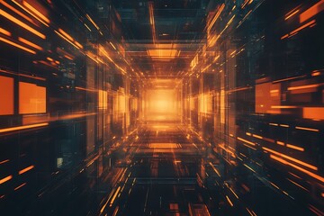 Poster - Dystopian abstract backdrop with heavy contrast, rust textures, and laser-like lines. 