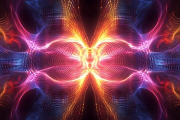 Fototapete - Futuristic abstract background with glowing lines and digital patterns. 
