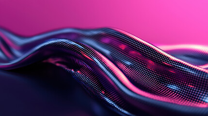 Fototapete - Vibrant digital wave with modern asymmetrical design, showcasing pixelated holographic effects in shades of purple and blue, creating dynamic and futuristic atmosphere
