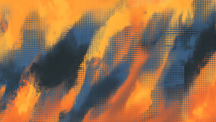 Poster - Abstract digital artwork showcasing orange and blue blurred shapes and halftone textures