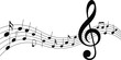 © LailaArtworks - Illustration of a treble clef and musical notes on a staff in black and white design style art