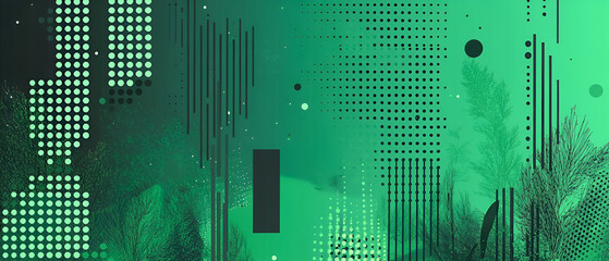 Poster - Abstract green background with geometric shapes and dotted pattern decorations