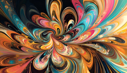 Aufkleber - Abstract artistic swirls in vibrant colors of orange pink teal and gold artistic composition