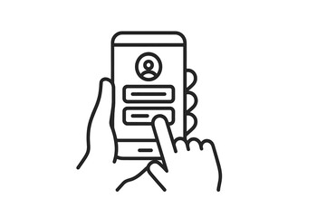 Poster - User interacting with a mobile device to access an online account during the day