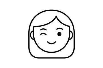 Poster - Smiling character with winking eye and simple hairstyle illustrating joy and friendliness in a minimalist style