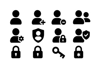 Fototapete - Icons representing user management and security features in a digital interface on a simple background