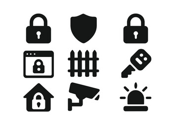 Poster - Security symbols representing protection measures for homes and businesses in digital and physical environments