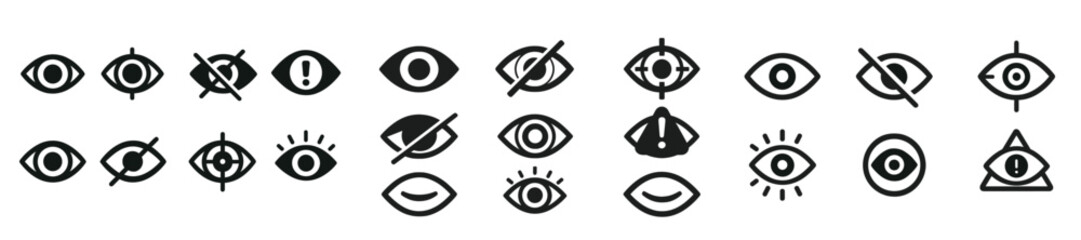 Poster - Various eye symbols and icons illustrating different expressions and alerts in a minimalist design
