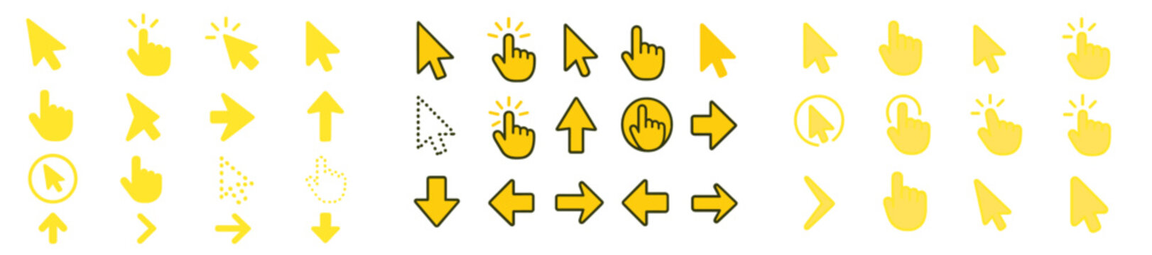 Collection of colorful cursor icons for digital interface design in various styles and actions