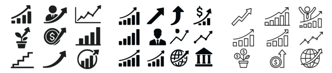 Aufkleber - Various icons representing growth, success, and financial increase in a minimalist design