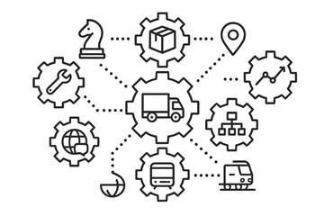 Poster - Illustration of logistics and supply chain management showcasing interconnected elements and transportation modes