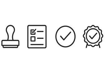 Poster - Icons representing approval and verification in a simple design on a white background