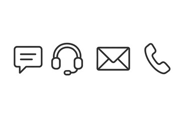 Poster - Communication icons representing various contact methods including chat, call, email, and support services