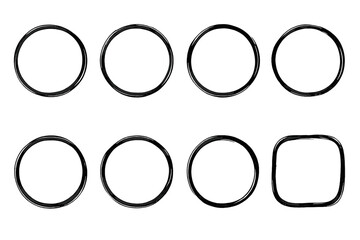Poster - Various black circles and one square shape arranged in a grid pattern on a light background