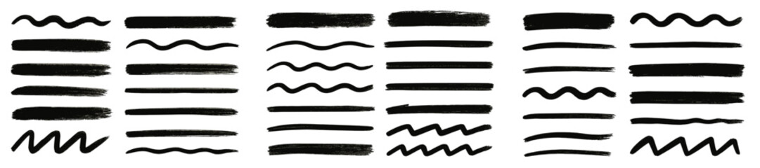 Poster - Diverse black brush strokes showcasing artistic variations in design and texture for creative projects