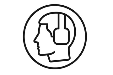 Poster - Outline of a human head with headphones illustrating sound awareness and audio experience in a simple design style