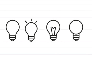 Poster - Different stages of a light bulb design in a minimalist style showcasing creativity and innovation in a modern workspace