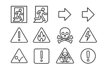 Poster - Safety symbols and hazard signs illustrated in various formats for emergency and warning guidance