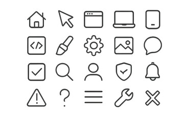 Fototapete - Collection of minimalistic icons representing various digital and user interface concepts arranged in a grid layout