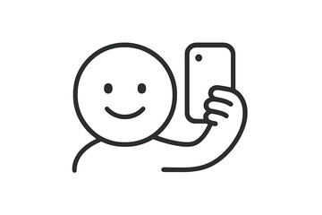 Poster - Person taking a selfie with a smartphone and smiling in a cheerful manner