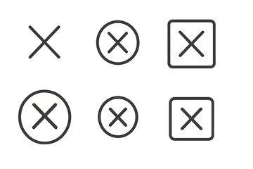 Fototapete - Various styles of crossed symbols in different geometric shapes on a white background