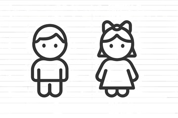 Poster - Two simple cartoon figures of a boy and a girl standing side by side on a lined background representing children