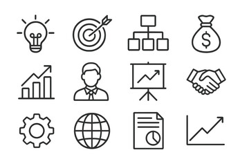 Aufkleber - Icons representing business concepts, growth strategies, and financial success for modern enterprises in a minimalist design