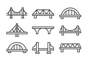 Poster - Collection of different bridge designs presented in a minimalist style showcasing various architectural forms and structures