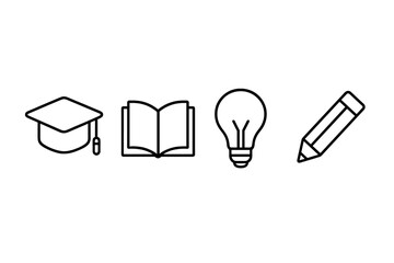 Poster - Symbols of education represent learning tools and ideas in a simple design showcasing knowledge and creativity